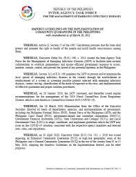 Here are the full guidelines on public transport. Omnibus Guidelines On The Implementation Of Community Quarantine In The Philippines With Amendments As Of 28 March 2021 Presidential Communications Operations Office