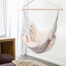 Finether Padded Hammock Hanging Chair Swing With Pillow Beige Hammock Town Swing Chair For Bedroom Hanging Swing Chair Bedroom Swing
