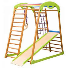 Indoor Wooden Playground For Kids Sportwood Indoor Gym Sets Up Climbing Ladder Swing Slide And Rings Babywood 51 In 2020 Wooden Playground Indoor Gym Swing And Slide