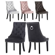 Velvet dining chairs, knocker, chrome studs | set of 2,4,6,8. Set Of 2 4 Velvet Dining Chairs And Pull Ring Knocker Studded Button Tufted Back 69 95 Picclick Uk