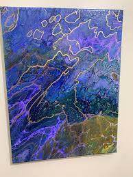 Excited To Share This Item From My Etsy Shop Lightning In Heaven Art Painting Blue Yellow Unframed Abstractgeometric Ver Pouring Painting Art Painting