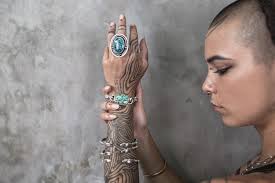 Turquoise Oval Modern Art Chunky Silver Statement Ring