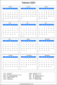 Printable Taiwan Calendar 2021 With Holidays Public Holidays