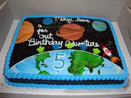 Dinosaur Birthday Cake For 5 Year Old Boy Outer Space Cake For My 5 Year Old Son Outer Space Cake Choc W Whipped Icing And Fondant Planets And Rock Outerspace Cake Birthday Sheet Cakes Planet Cake