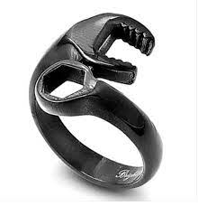 Men S Jet Black Stainless Steel Gear Head Racing Mechanic Wrench Tool Ring Rings For Men Stainless Steel Rings Steel Ring