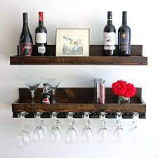 Rustic Wood Wine Rack Wall Mounted Shelf And Hanging Stemware Etsy Wine Glass Shelf Wine Rack Wall Wood Wine Racks
