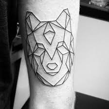 Simple Geometric Wolf Black Ink Outline Deisgn Male Tattoo Ideas Simple Wolf Tattoo Tattoo Designs Men Wolf Tattoo Design