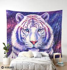 Among The Stars Cosmic White Tiger Tapestry By Rebecca Wang Tiger Decor Tapestry Tiger Wall Art