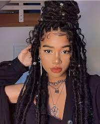 21 Super Gorgeous Braided Bohemian Goddess Faux Locs Hair Inspiration Hello Bombshell Faux Locs Hairstyles Hair Styles Natural Hair Styles