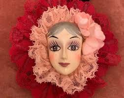 Vintage 1990s Harlequin and Lace Brooch Pin Express Brand