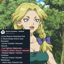I know this has nothing to do with Dr. STONE, but with the current JoJo  event happening, I had to point out that our girl Nikki is gonna be voice  acting in