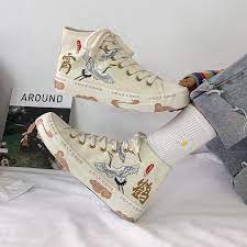 So a white dress with black shoes would look fine whereas a black dress with white shoes would not. Aesthetic Japanese Art Canvas Grunge Shoes