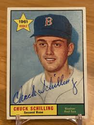 1961 TOPPS BASEBALL #499 CHUCK SCHILLING Signed Autographed Boston Red Sox  RC