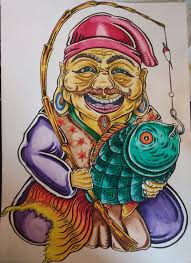 Ebisu Fishing God Drawing Fish Drawings Drawings Zelda Characters