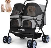 Monasem Double Pet Stroller for 2 Dogs Cats with Waterproof Detachable Cat  Travel Carrier, 4 Wheels Foldable Dog Stroller for Pets up to 60lbs
