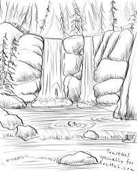 How to draw easy and simple scenery for beginners. How To Draw A Waterfall Step By Step Waterfall Drawing Nature Drawing Landscape Drawings