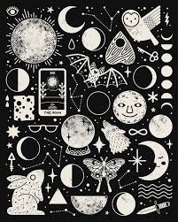 Aesthetic Illustration Black And White Art A Magical Moon Themed Pattern Black And White Version Eclipses Art Artwork Framed Art Prints