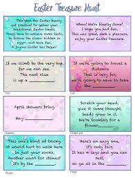 Free Printable Easter Treasure Hunt 24 Mix And Match Clues Plus A Page Of Blanks To Mak Easter Treasure Hunt Easter Scavenger Hunt Easter Scavenger Hunt Clues