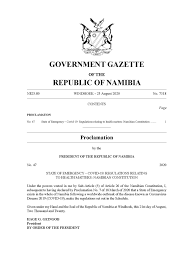 Gazette 7318 Proclamation By The Verified Releases Statements Covid 19 Updates Namibia Facebook