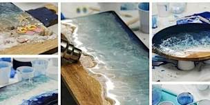 Resin Ocean wave pour on a cheese board workshop