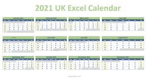 2021 Uk Excel Calendar Printable In 2020 Calendar Printables Monthly Calendar Template 2021 Calendar