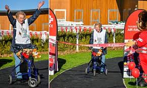 I am walking for the nhs. Great Grandmother Inspired By Captain Tom Finishes 26 2 Mile Walk Daily Mail Online