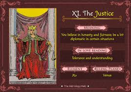 The Justice Tarot Meaning In Upright Reversed Love Other Readings The Astrology Web Justice Tarot Tarot Tarot Card Meanings