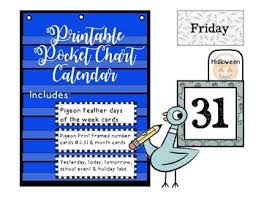 Mo Willems Classroom Decor Pigeon Theme Pocket Chart Calendar