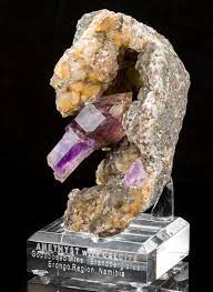 Amethyst Scepter In Calcite Vug Fine Mineral Specimen From Goboboseb Namibia Fine Minerals Calcite Amethyst Specimen