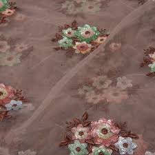 Black net sequins lycra (2). Net Ginger Colour Tikki And Thread Embroidered Fabric