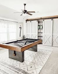 What A Stylish Pool Table And Rug Designed By Ourfauxfarmhouse Use The Coupon Code Pin60 At Checkout To Get 60 Off In 2020 Home Pool Table Room House Interior