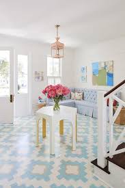 A wide variety of painted white floors options are available to you, such as project solution capability, design style, and warranty. Blue Tufted Skirted Settee On White And Aqua Blue Painted Floors Contemporary Entrance Foyer Benjamin Moore Simply White