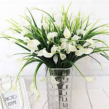 Yellow flower meanings in history. E Hand Artificial Flowers Outdoor Fake Plants Faux Shrubs Calla Lily Plastic Greenery Uv Resistant Window Box 4 Pcs Wholesale Arrangement For Garden Home Kitchen Dining Room Hanging Planter Cream Buy Online In