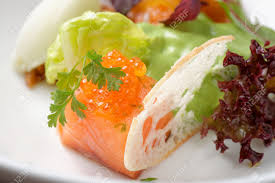 Broccoli breadcrumb baked salmon with butternut squash noodles kitchenaid. Fine Dining Starter With Salmon Tartare Caviar And Salad Stock Photo Picture And Royalty Free Image Image 31667334
