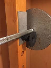 Diy Bar Catch For Squat Rack This Design Provides A Bumper Of Metal To Protect The Wood Diy Gym Equipment Diy Gym Squat Rack