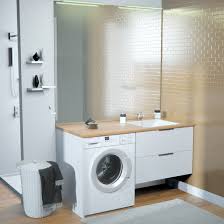 Installer les meubles bas et l'évier d'une cuisine : Meuble Vasque De Salle De Bain Avec Emplacement Lave Linge Concept Machine A Laver Chene Vert