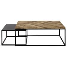 Tables Gigognes En Bois Recycle Et Metal Chevron Maisons Du Monde Tables Gigognes Table Basse Bois Table Basse Gigogne