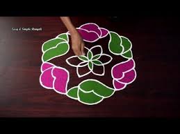 Easy Color Rangoli Design With 9x5 Dots Easy Kolam Designs Easy Rangoli Designs Muggulu Yout In 2020 Easy Rangoli Designs Simple Rangoli Rangoli Designs Flower