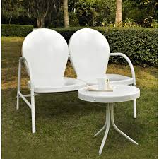 Crosley Griffith 2 Piece Metal Outdoor Conversation Seating Set Loveseat And Table In White Ko10006wh The Home Depot In 2020 Metal Outdoor Furniture White Patio Furniture Metal Patio Furniture