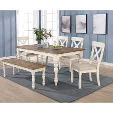 7ft rustic farmhouse table set with long benches and breadboards, gray white wash finish and distressed white base wooden dining set. Prato Antique White Distressed Oak 6 Piece Dining Table Set On Sale Overstock 30933944