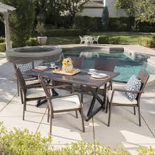 Adina 7pc Aluminum Wicker Patio Dining Set Brown Christopher Knight Home In 2020 Outdoor Dining Set Wicker Dining Chairs Patio