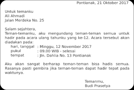 Surat undangan sendiri terdiri dari surat undangan resmi dan surat undangan tidak resmi. Soal Bahasa Indonesia Kelas 5 Surat Undangan Bagi Contoh Surat