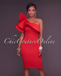 Chic Couture Online River Red One Ruffle Sleeve Midi Dress Http Www Chiccoutureonlin Cocktail Dress Classy Elegant Cocktail Dress Classy Red Ruffle Dress