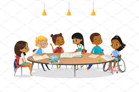 Disabled Girl And Her School Friends Cartoons Vector Friend Cartoon Kids Talking
