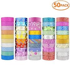 Janyun 50 Rolls Glitter Washi Masking Tape Set Great For Diy Decor Scrapbooking Sticker Masking Paper Deco Paper Decorations Decorative Tape Scrapbook Stickers