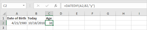 Assuming a birthdate is in cell b2, the formula to calculate age in years goes as follows: Calculate Age In Excel Easy Excel Tutorial