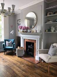 Panelled Grey Sitting Room With Round Mirror Wall Decor Living Room Living Room Mirrors Victorian Living Room
