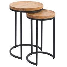 Tendance & pratique table d'appoint design forme ronde motif chevron facile d'entretien & d'utilisation couleur : Table D Appoint Yaca En Bois D Acacia Lot De 2