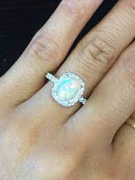 18k White Gold Diamond Halo Oval Fire Opal Engagement Ring Anniversary Fire Opal Engagement Ring Engagement Rings Opal Opal Wedding Rings