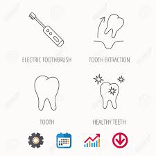 Tooth Extraction Electric Toothbrush Icons Healthy Teeth Linear